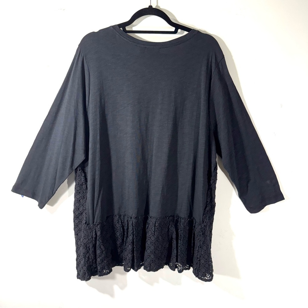 LOGO Lori Goldstein Black Cotton Slub Tunic with Ruffle Lace A652874 - Picture 6 of 12